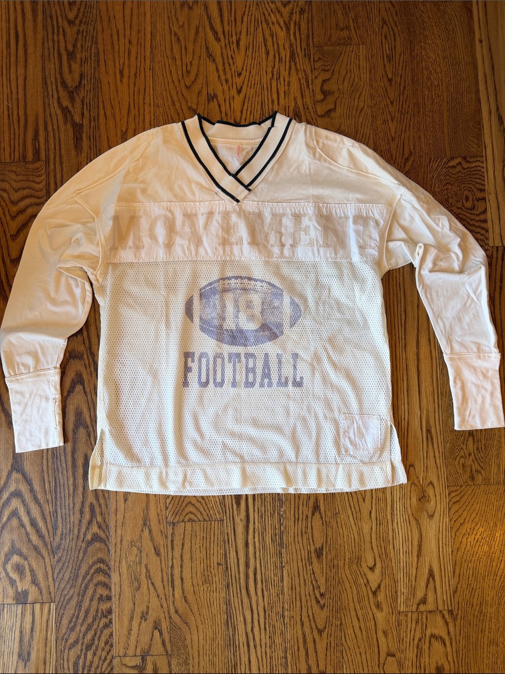 FP Movement by Free People Cream Long-Sleeve Football Mesh Jersey with Navy Trim